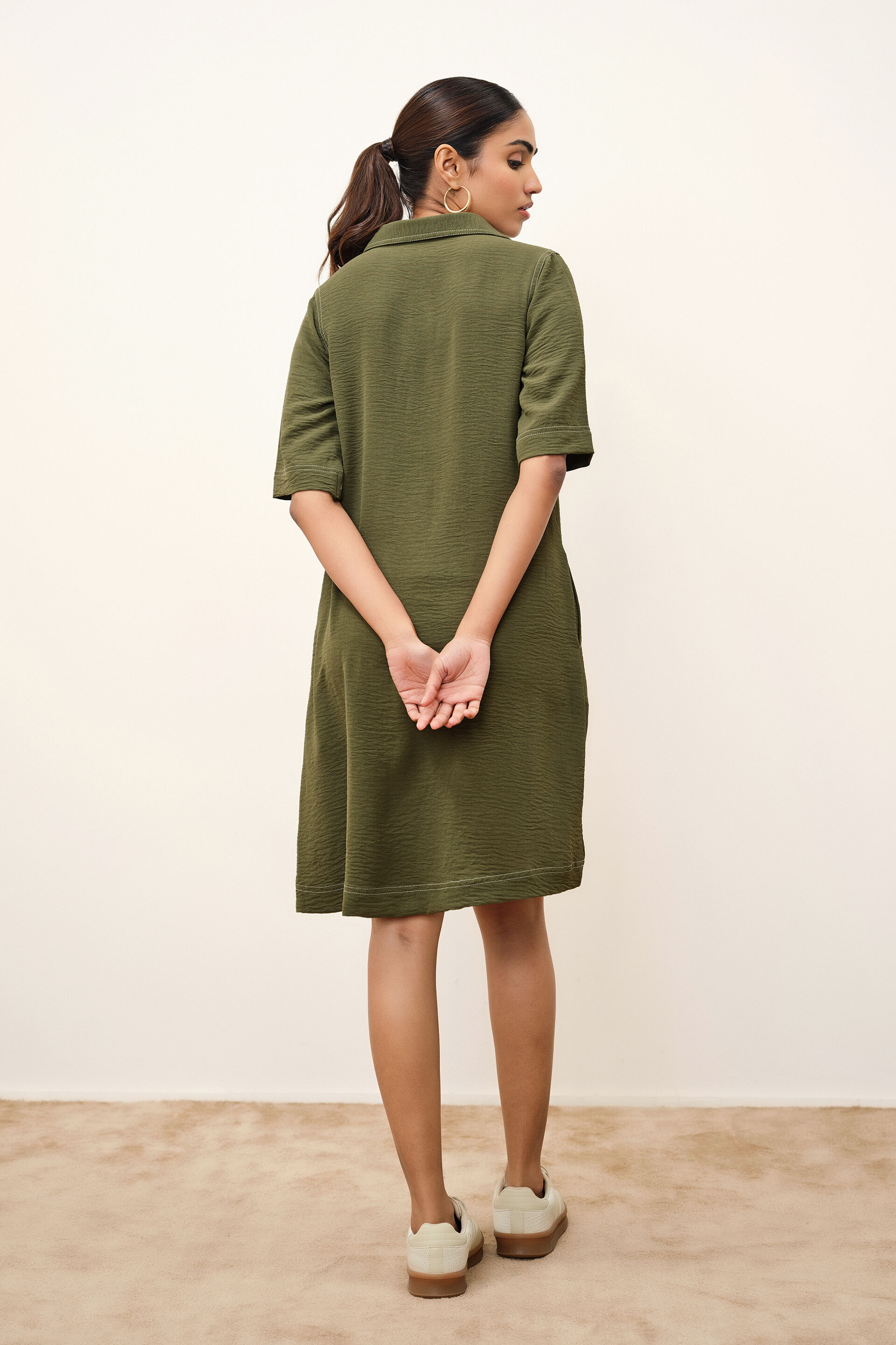Naia Olive Swing Dress, Green, image 5